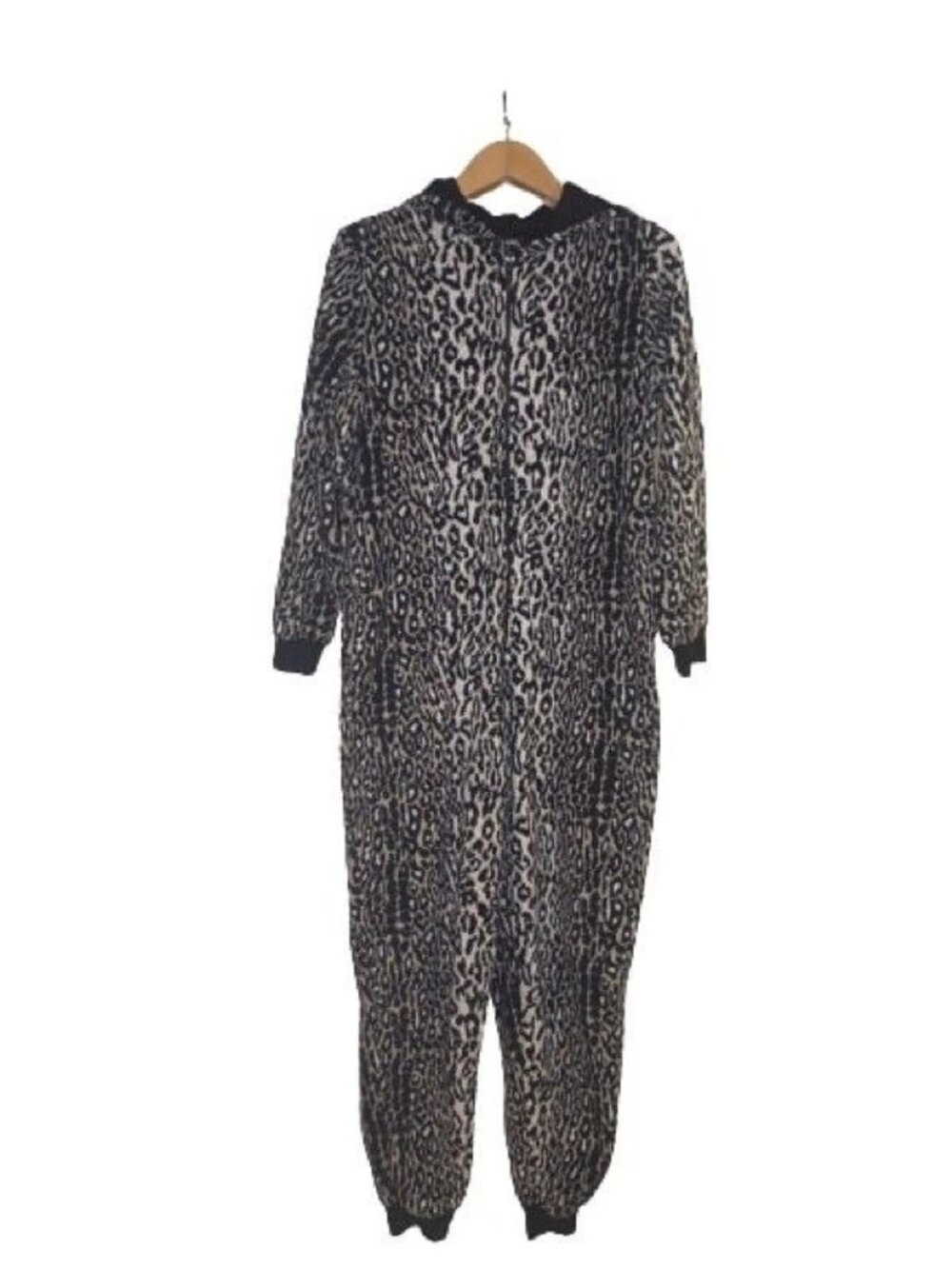 Nick & Nora One Piece Hooded Pajamas M Leopard